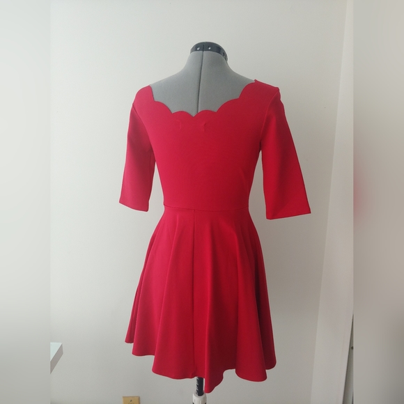 Lulus Tip The Scallops red scalloped skater dress - Picture 5 of 6